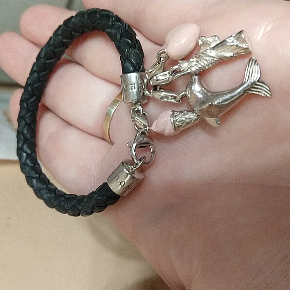 Thomas sabo leather bracelet sterling silver 925 tips with charms enamel